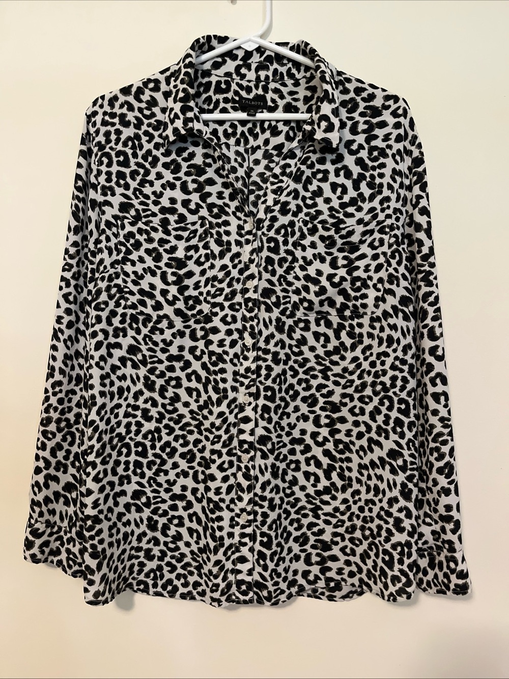 WOMEN’S TALBOTS ANIMAL PRINT BEIGE BLACK LIGHTWEIGHT BUTTON UP SHIRT XL CLASSIC